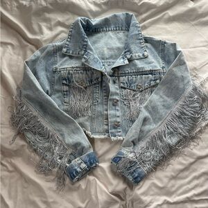Denim jacket with silver fringe